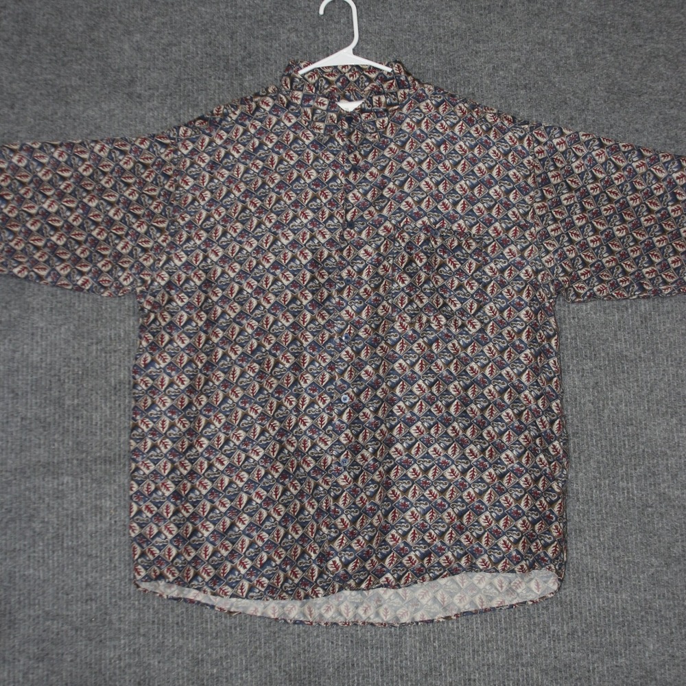VANTO Shirt Mens XL Silk Long Sleeve Button Up Italy Design Geometric Print
